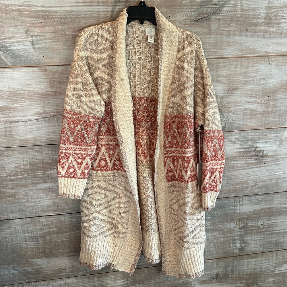 NWT Joie Women’s Sz Medium Cream Orange Open Duster Long Sleeve Cardigan Sweater